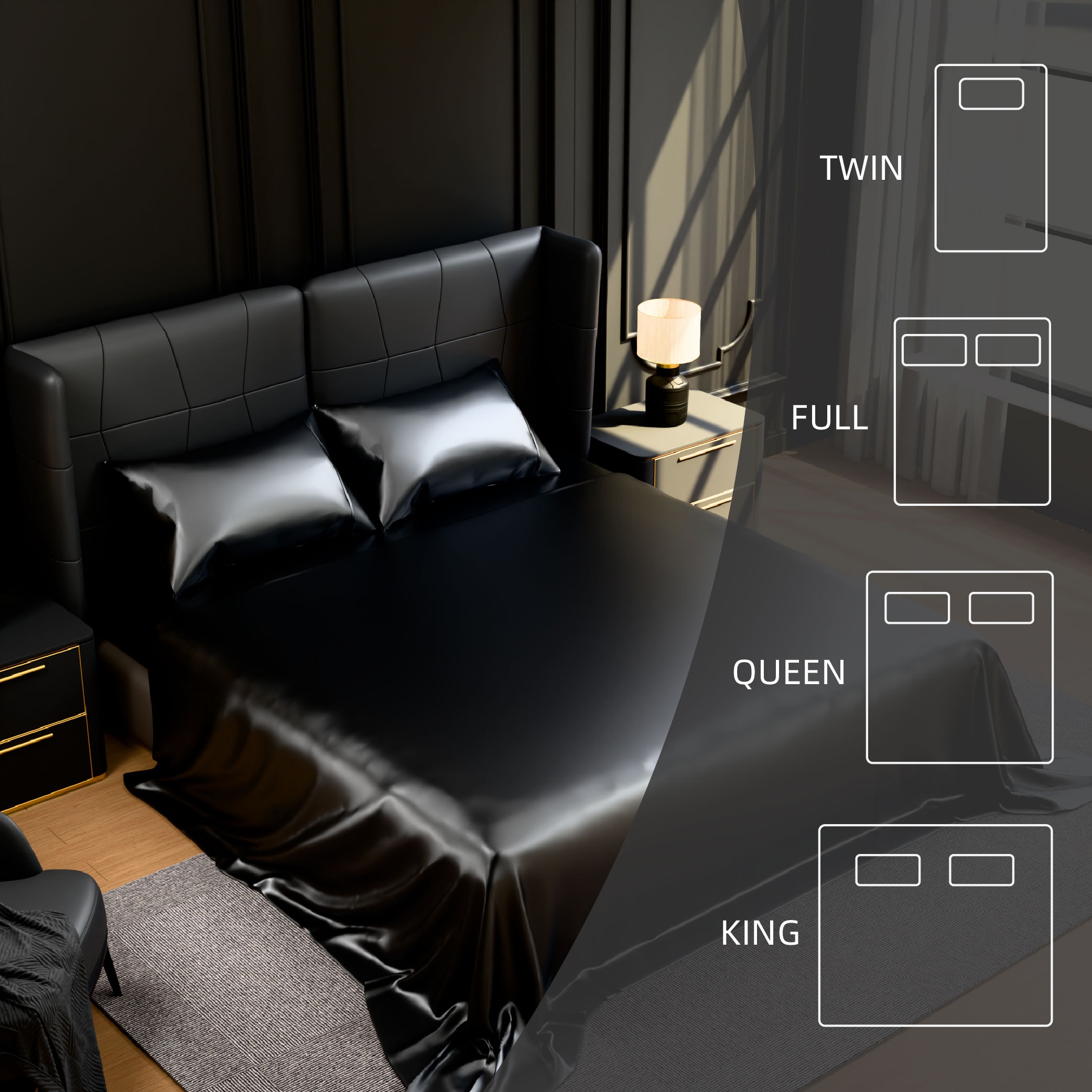 Satin Bed Sheets, Full Size Sheets Set, 4 Pcs Silky Bedding Set With 15 Inches Deep Pocket For Mattress (Full, Black)_voghion.com